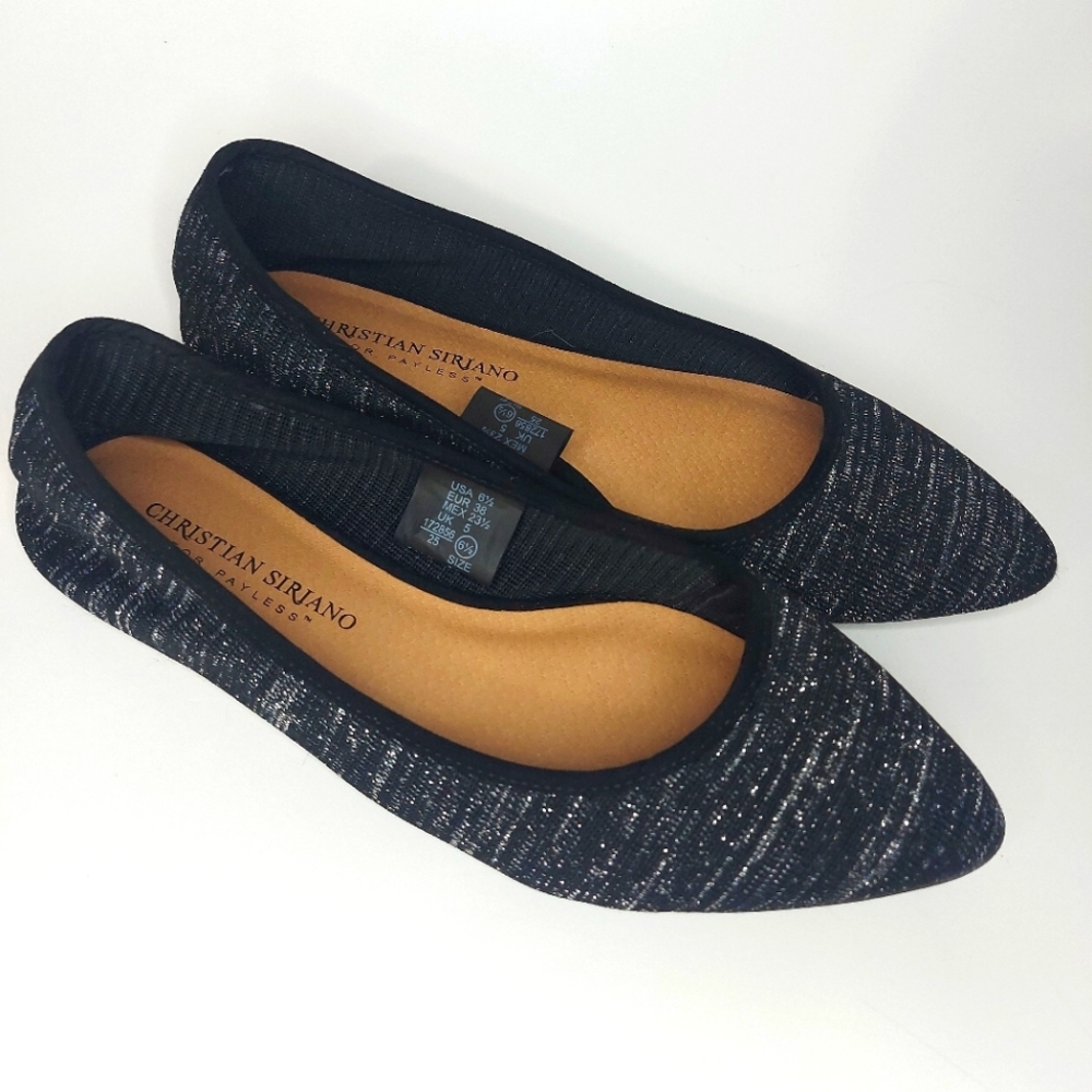 Christian Siranio Black & Silver Point Toe Flats